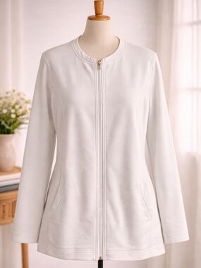 Christopher & Banks Zip-Up Jacket | White | Size Large | Everyday Essential